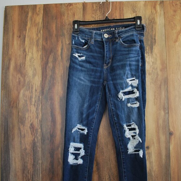 American Eagle Distressed Next Level Stretch Hi Rise Jegging Crop Size 0 - Picture 3 of 8